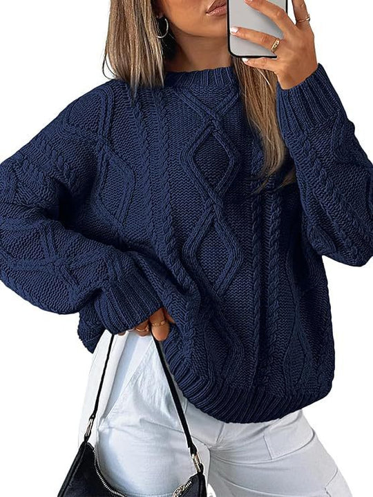 Damen Relaxed Strickpullover mit Zopfmuster EB