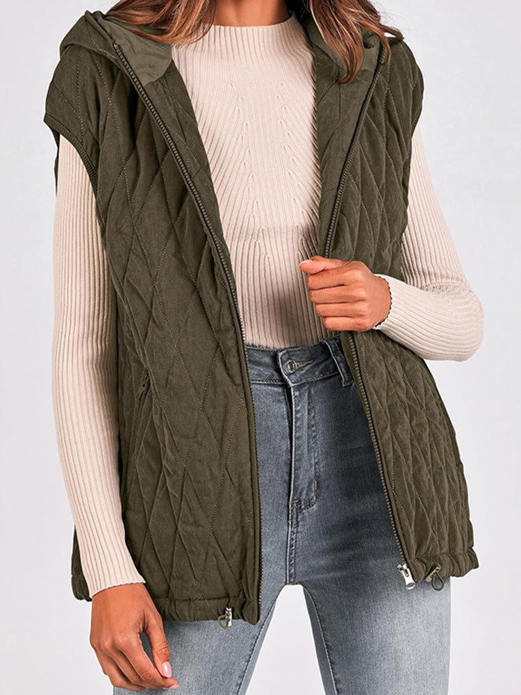 Damen Weste mit Kapuze und gestepptem Design EB