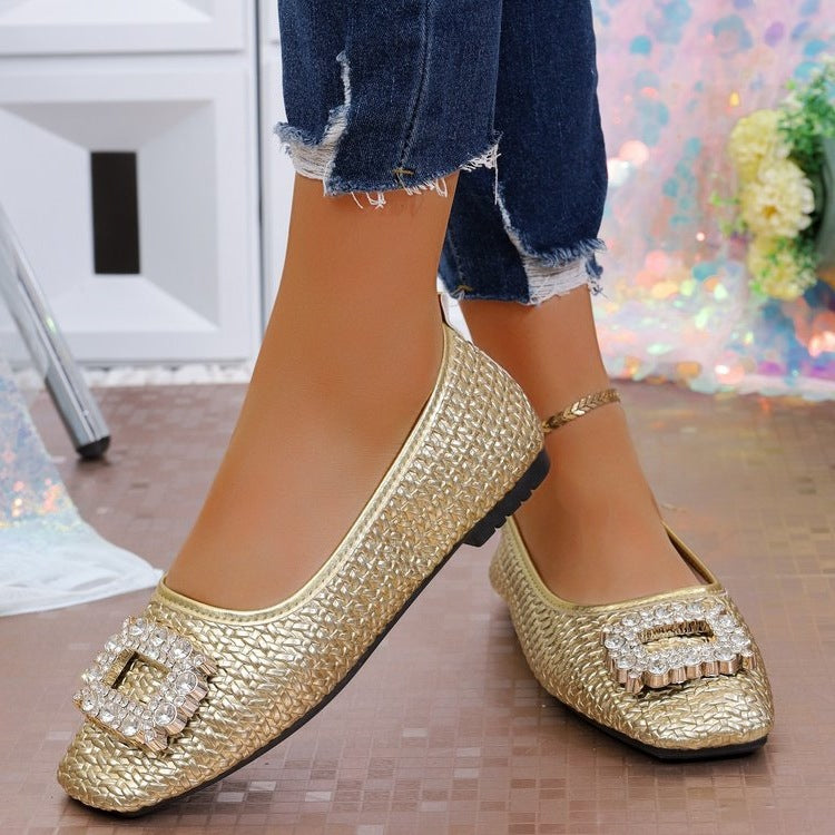 Damen elegante Ballerinas mit funkelndem Schmuckelement EB