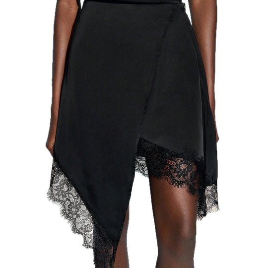 Damen nan asymmetrischer Wickelrock mit Spitzenbesatz und satinähnlichem Fall EB