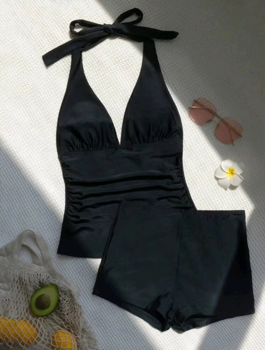 Damen Hochgeschnittener Tankini mit flexiblem Oberteil EB