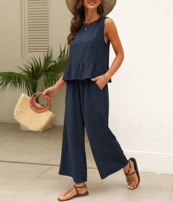 Damen luftiges Jumpsuit mit Rüschensaum EB