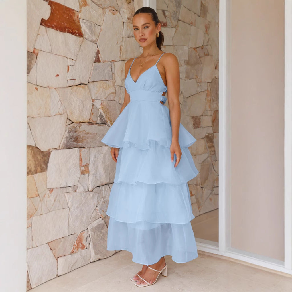 Damen Schwingendes Maxikleid mit luftigen Rüschenschichten EB