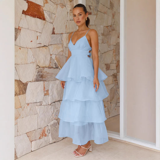 Damen Schwingendes Maxikleid mit luftigen Rüschenschichten EB