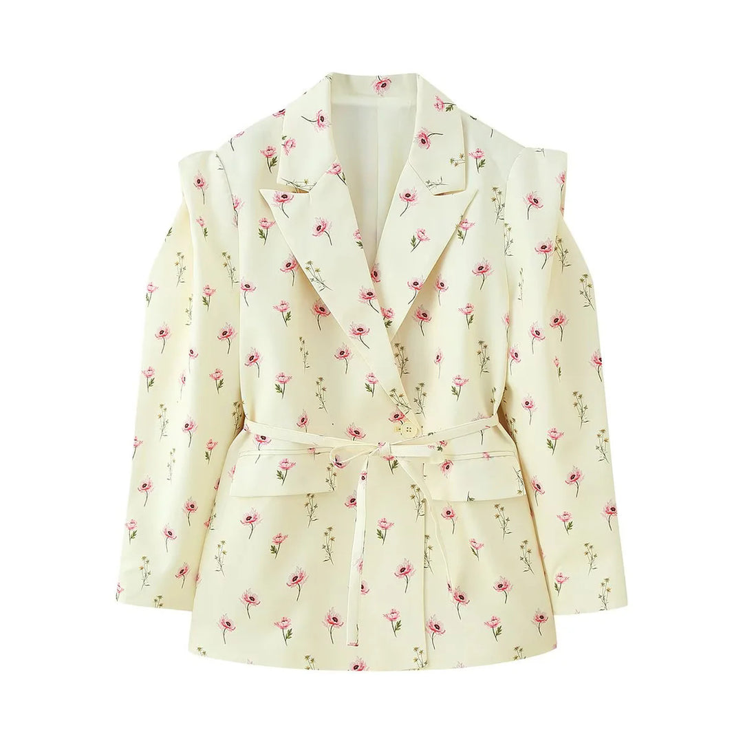 Damen Blazerjacke mit breiten Schultern und taillierbarem Gürtel EB