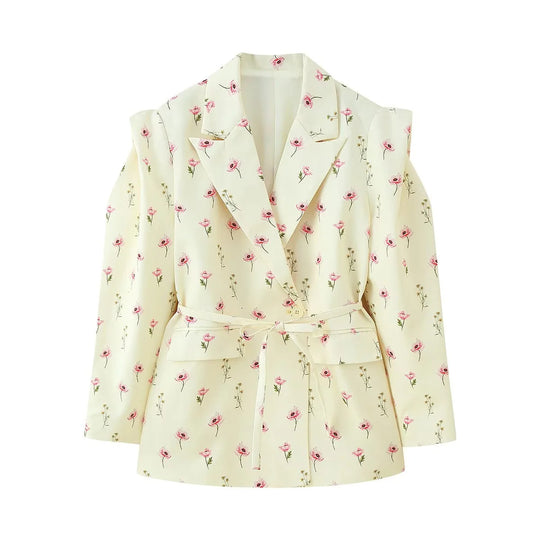 Damen Blazerjacke mit breiten Schultern und taillierbarem Gürtel EB
