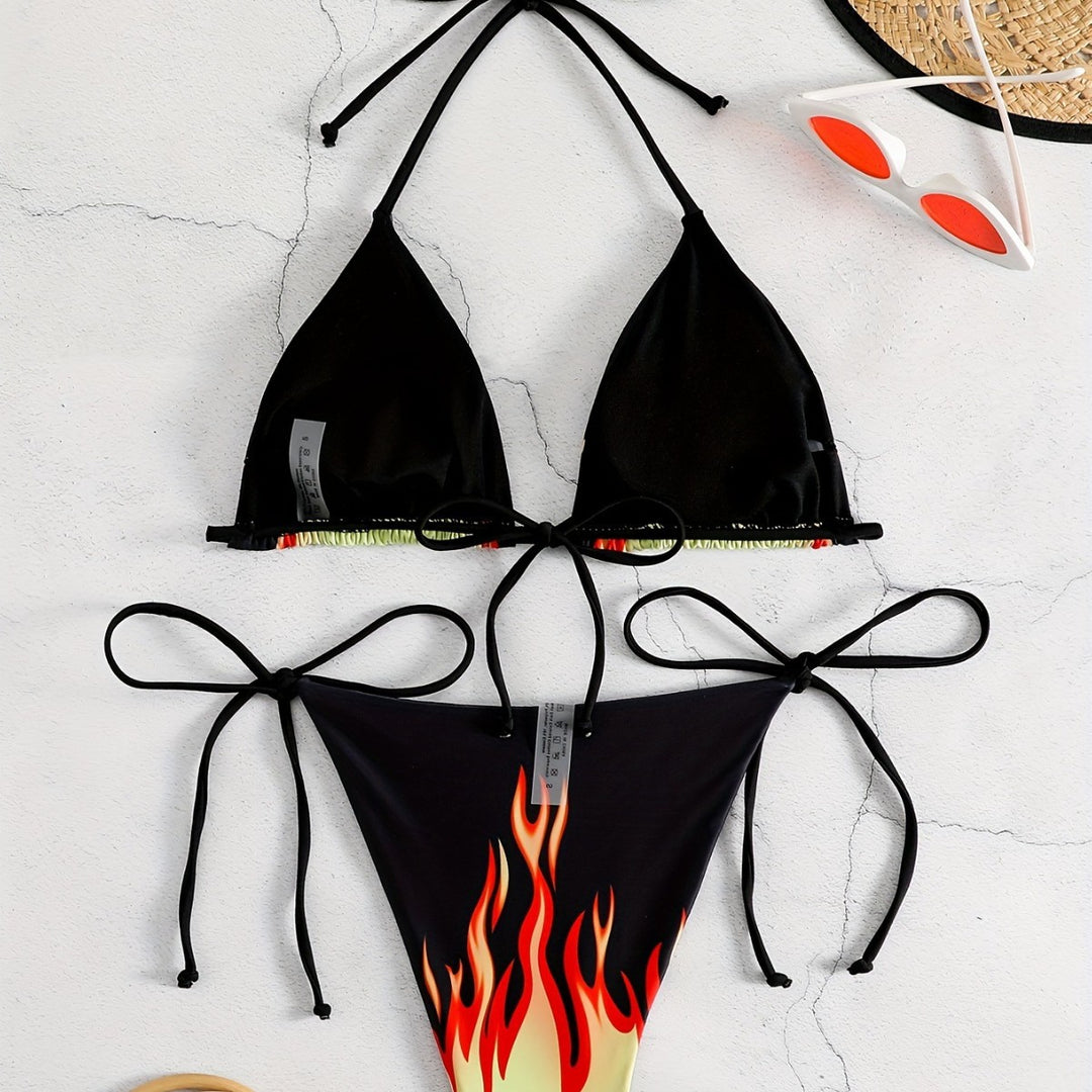 Damen Triangel-Bikini mit feurigem Motiv EB