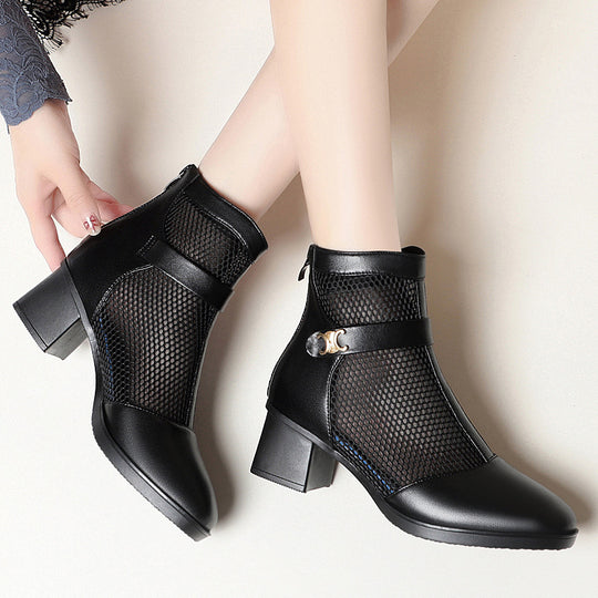 Damen Stiefeletten mit Netzdesign und komfortablem Blockabsatz EB