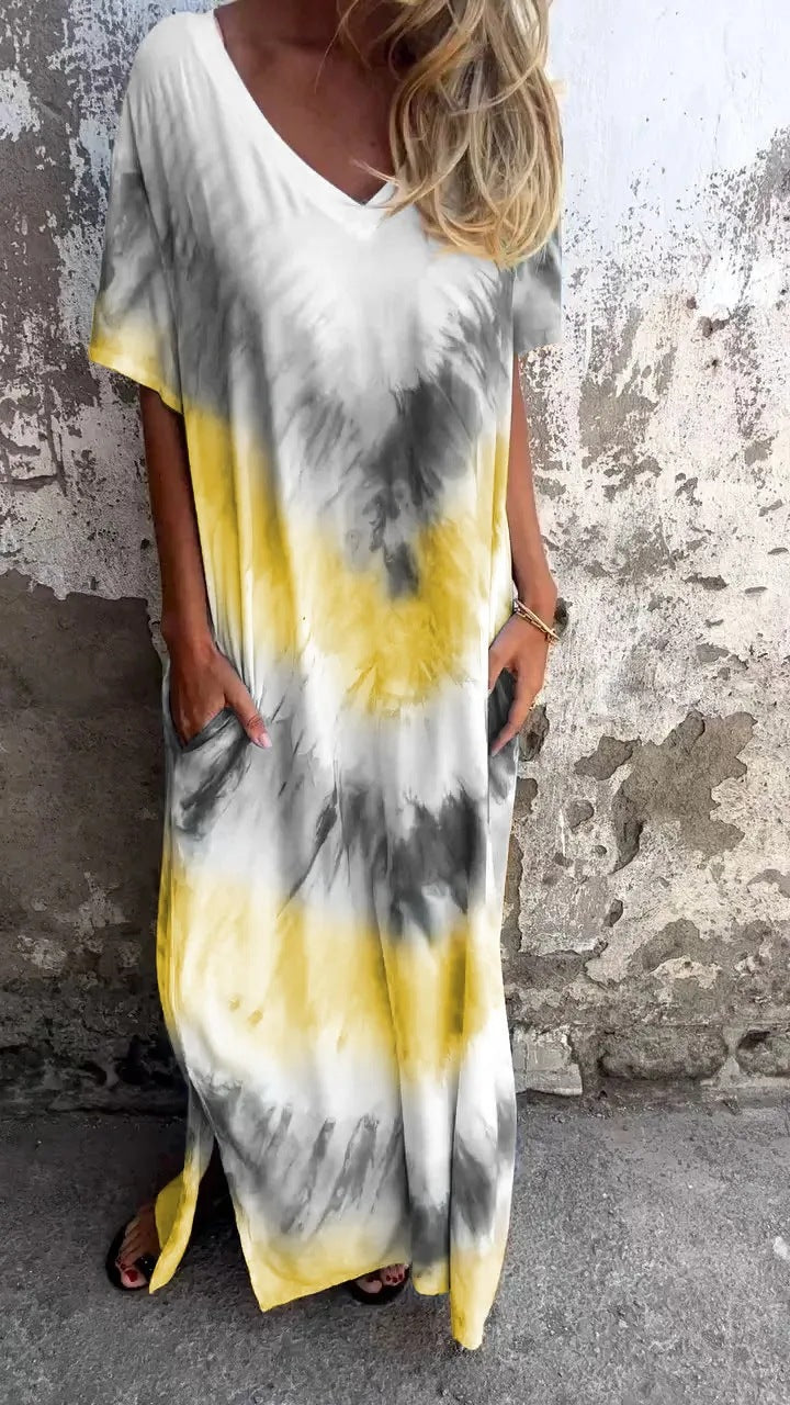 Damen Maxikleid mit lässigem V-Ausschnitt und praktischen Taschen EB