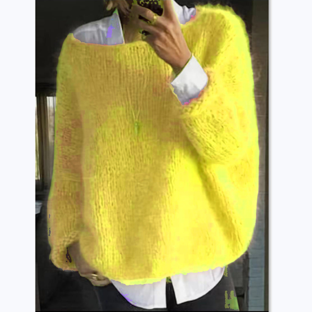 Damen Kuscheliger Oversized Pullover mit U-Boot-Ausschnitt EB