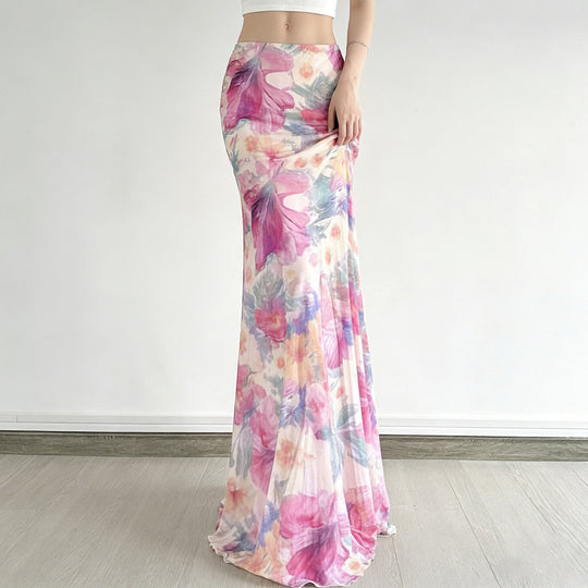 Damen Fließender Maxirock mit floralem Design und schwingendem Saum EB
