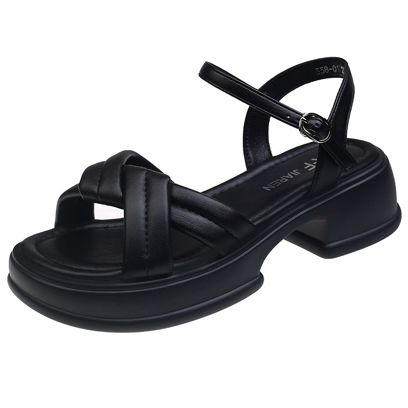 Damen Sandalen mit elegantem Kreuzriemen und komfortablem Blockabsatz EB