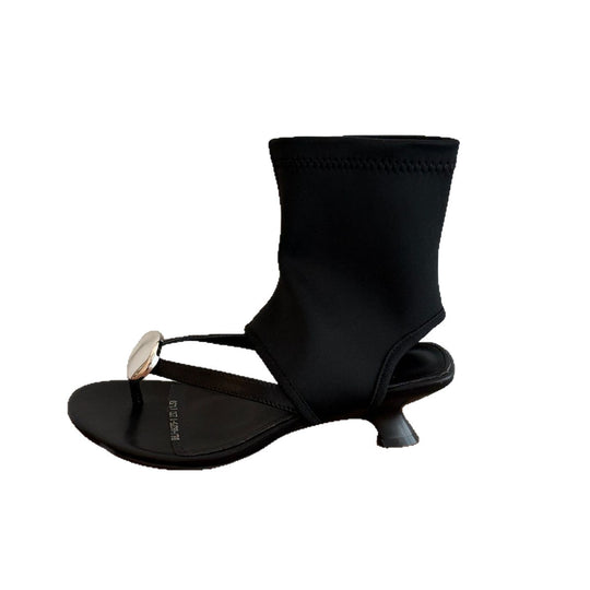 Damen Modische Knöchel-Sandalen mit elastischem Obermaterial und dekorativer Metallschnalle EB