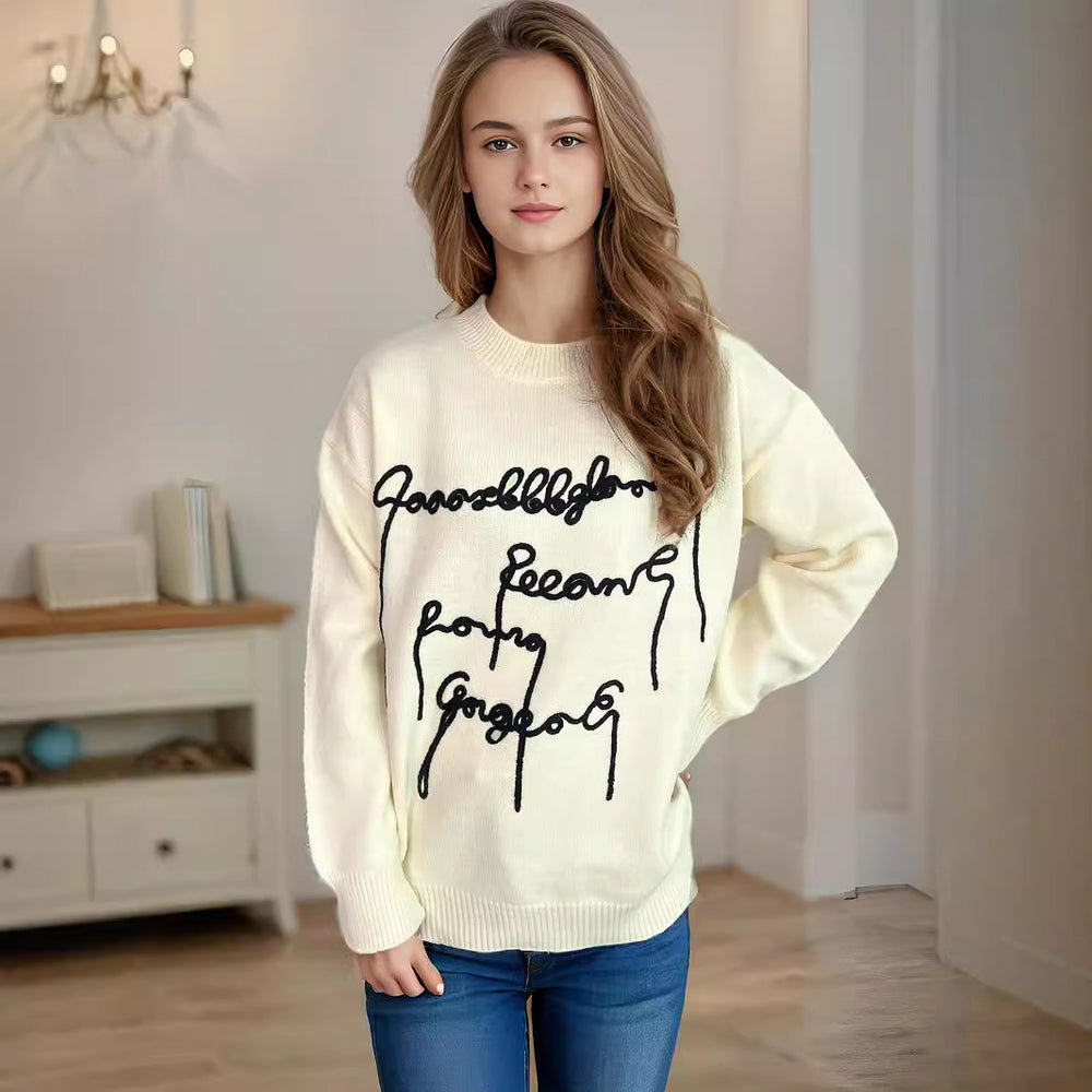 Damen lässiger Pullover mit kreativem Schriftzug EB