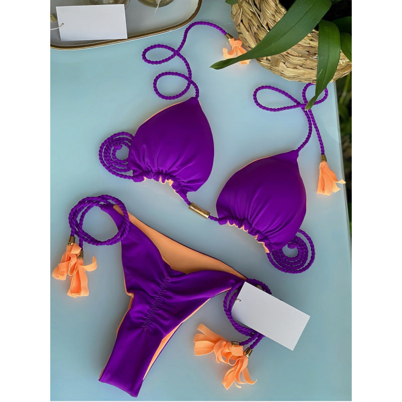 Damen Triangel-Bikini mit verspieltem Trockenband und eleganten Details EB