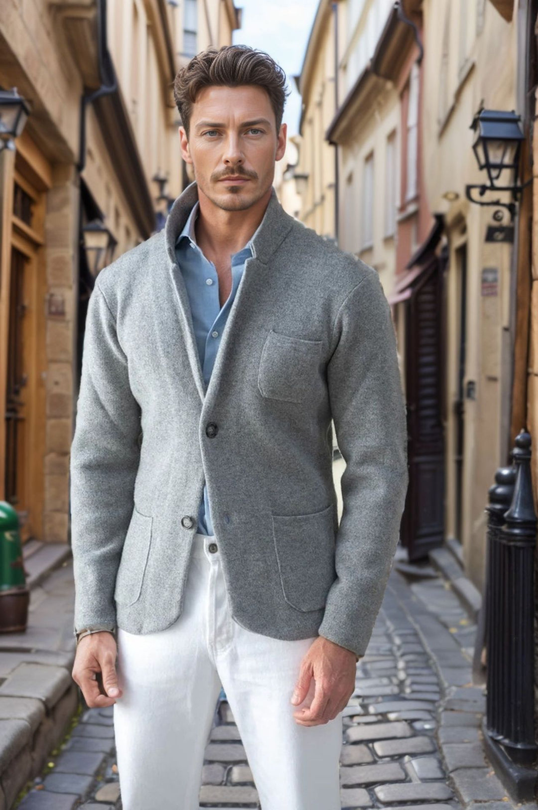Herren modern geschnittener Strickmantel mit komfortablem Kragen und praktischen Taschen EB