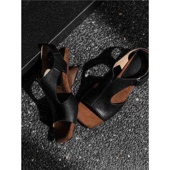 Damen elegante Open Toe Sandalen mit Blockabsatz EB