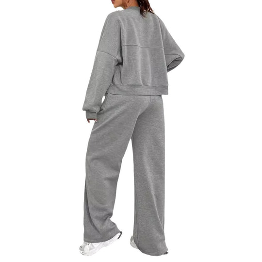 Damen lässiger Sweat-Anzug mit komfortablem Schnitt und praktischen Taschen EB