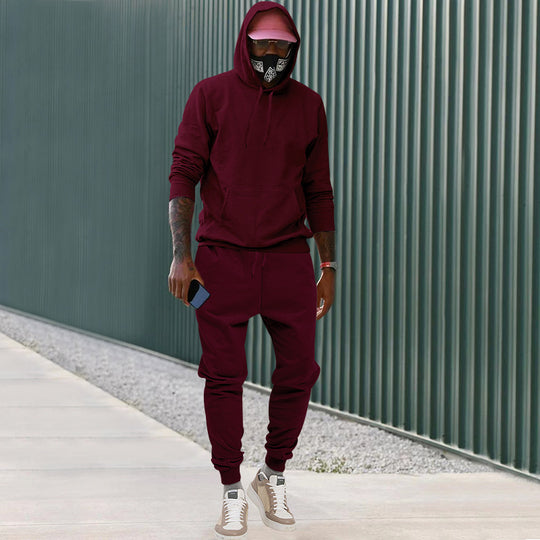 Herren nan lässiges Hoodie- und Jogging-Set aus French Terry mit Kängurutasche, gerippten Bündchen und elastischem Tunnelzugbund EB