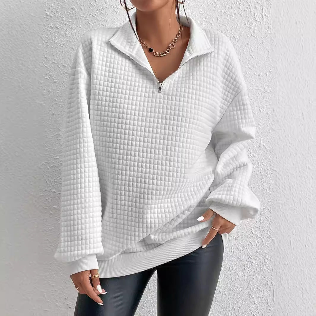 Damen modischer Stepp-Pullover mit halbem Reißverschluss EB