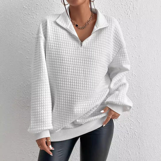 Damen modischer Stepp-Pullover mit halbem Reißverschluss EB