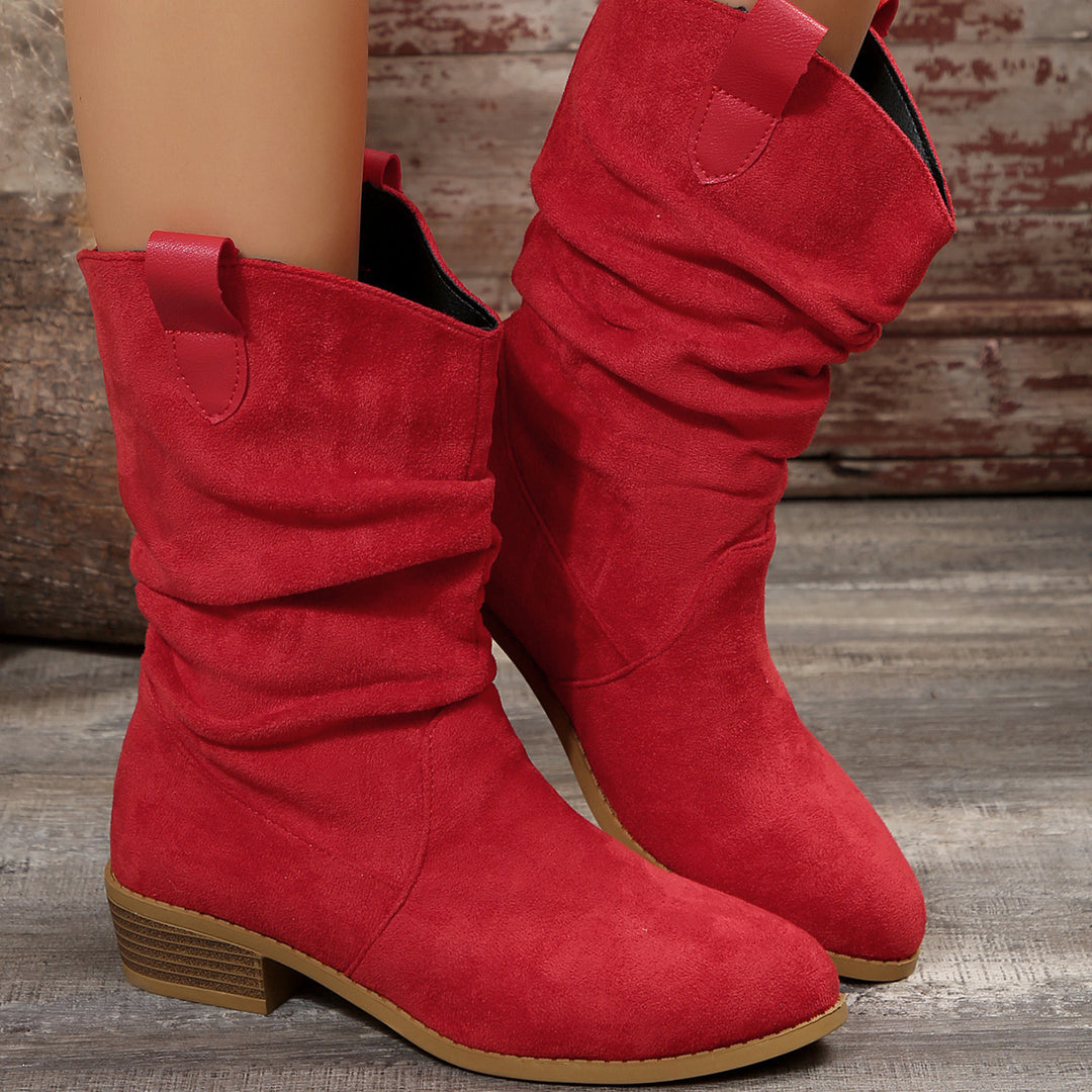 Damen Stiefel im lässigen Wildleder-Look mit elastischem Schaft und bequemem Blockabsatz EB