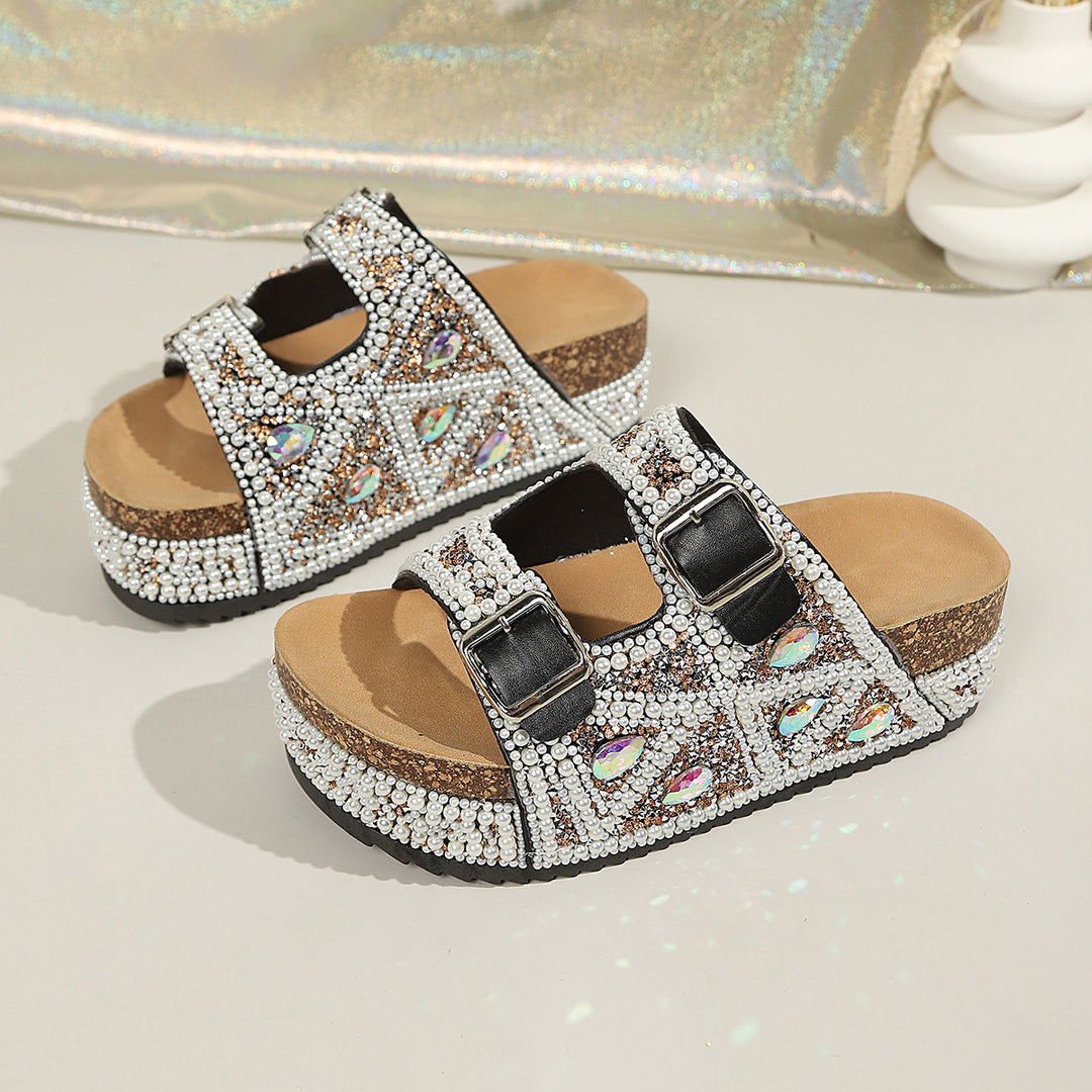 Damen Glamouröse Plateau-Sandalen mit funkelnden Strassdetails und komfortabler Sohle EB