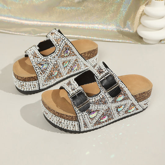 Damen Glamouröse Plateau-Sandalen mit funkelnden Strassdetails und komfortabler Sohle EB