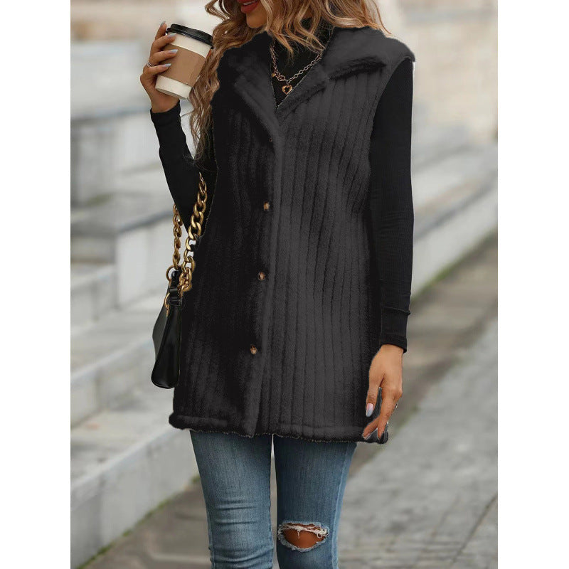 Damen Elegante und kuschelige Teddyjacke mit Knopfleiste EB