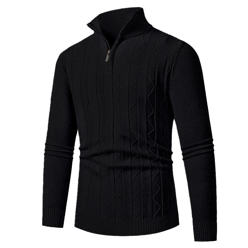 Herren Strickpullover mit stylischem Reißverschluss und Zopfmuster EB