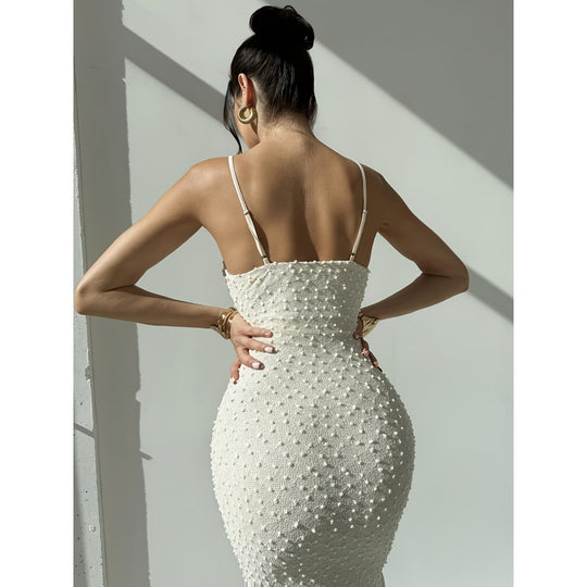Damen Abendkleid mit raffinierter Textur und Spaghetti-Trägern EB