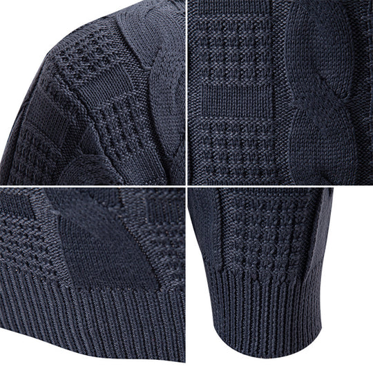 Herren eleganter Strickpullover mit hochgeschlossenem Kragen und Zopfmuster EB