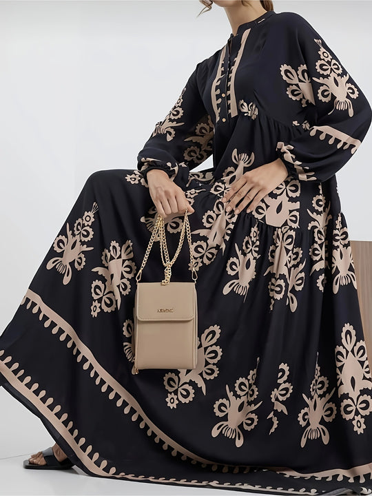 Damen Maxikleid mit floralem Design und eleganter Knopfleiste EB