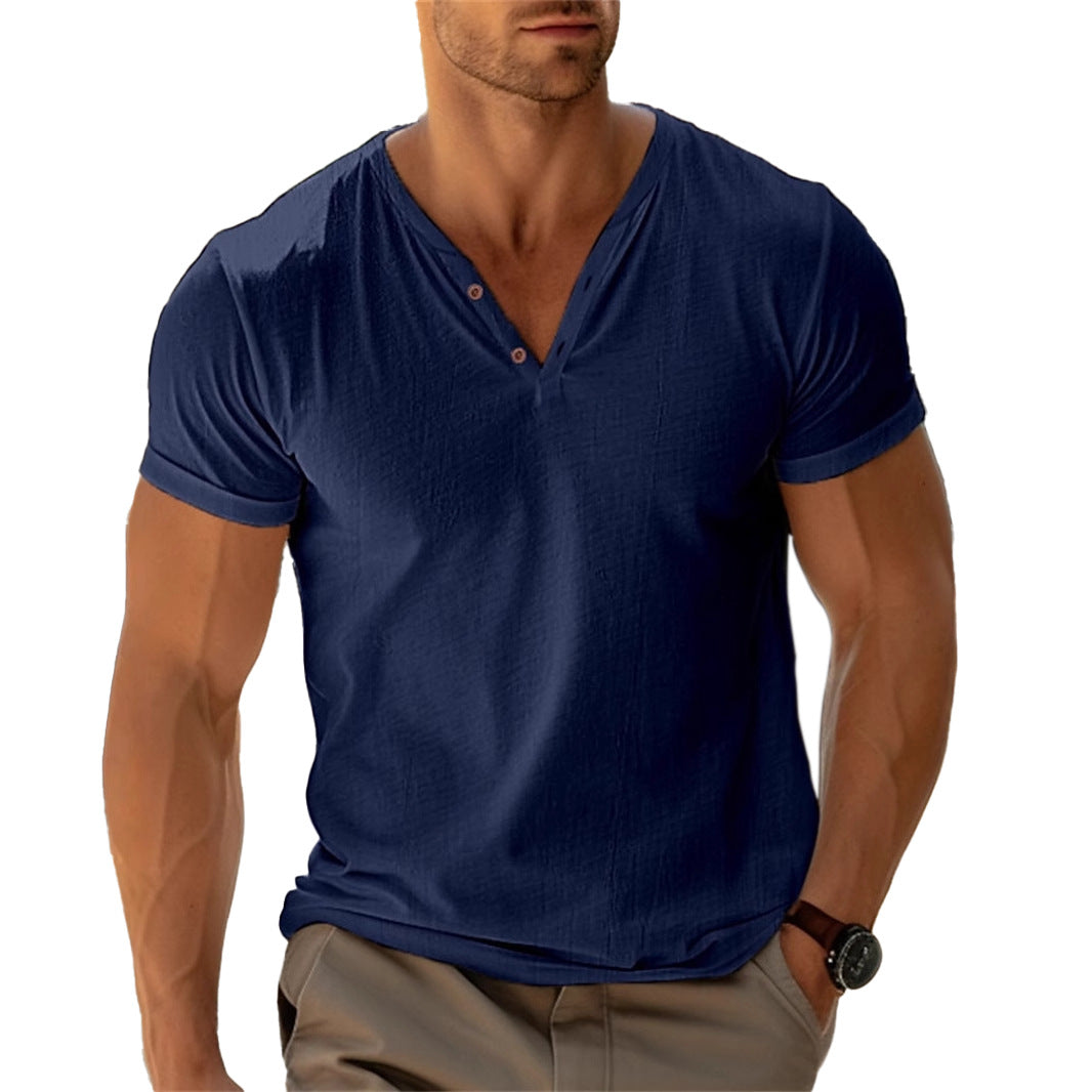 Herren lässiges Henley-T-Shirt mit Knopfleiste und atmungsaktivem Stoff EB