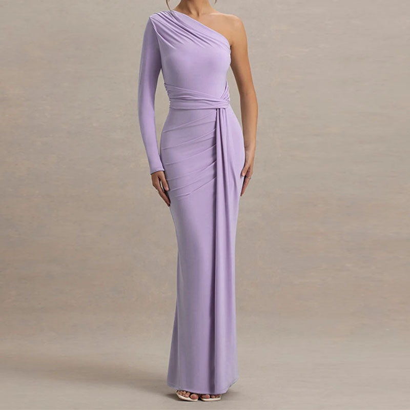 Damen Elegantes schulterfreies Maxikleid mit geschwungenem Rüschendesign EB