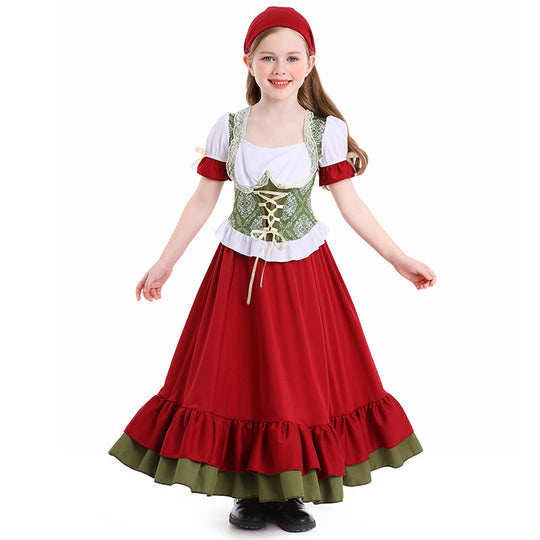 Damen nan traditionelles Trachtenkostüm Dirndl-Set mit geschnürtem Mieder und vollem Stufenrock EB