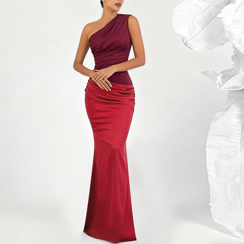 Damen elegantes Maxikleid mit asymmetrischem Oberteil und fließendem Saum EB