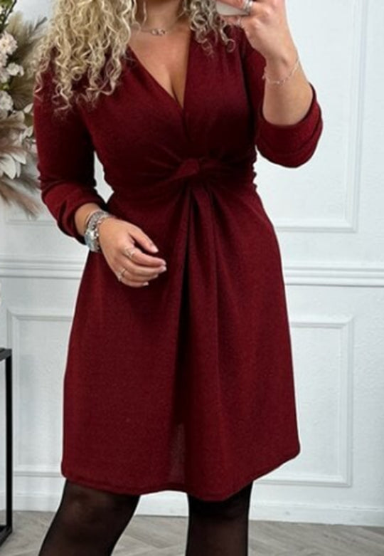 Damen Wickelkleid mit eleganter Raffinesse und schmeichelndem V-Ausschnitt Heidi-Mode