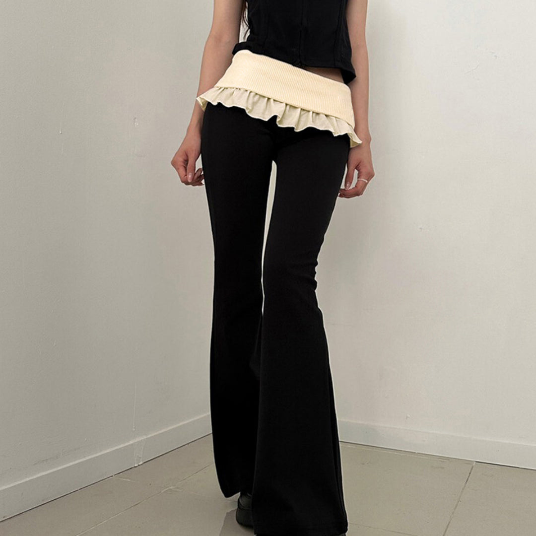 Damen nan taillierte Highwaist Schlaghose mit Zierband, Gürtelschlaufen und ausgestelltem Bein EB