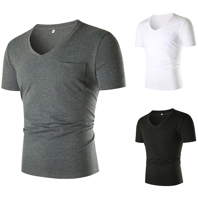Herren V-Ausschnitt T-Shirt mit Brusttasche und figurbetonter Passform EB