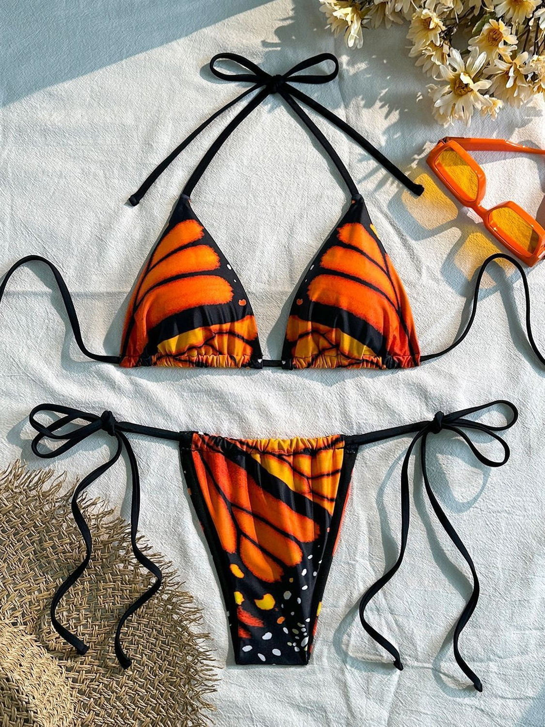 Damen Triangel-Bikini mit lebhaftem Schmetterlingsdesign EB