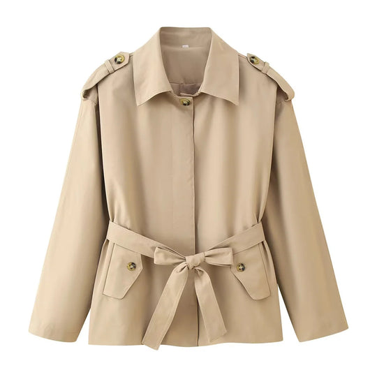 Damen elegante Trenchjacke mit dekorativem Gürtel und Taschen EB