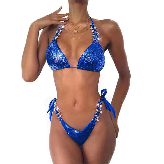 Damen Glitzernder Triangel-Bikini mit modischen Akzenten EB