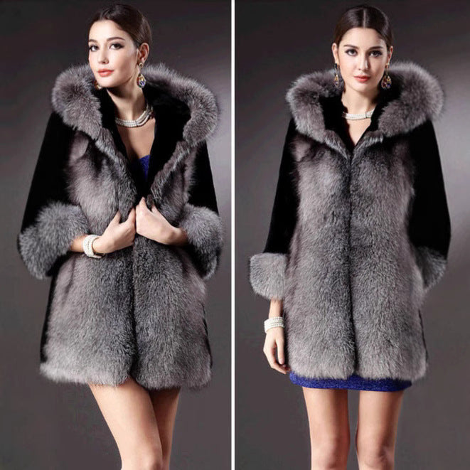 Damen Eleganter und warmer Kunstpelzparka mit Kapuze EB