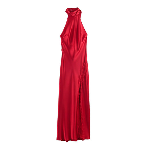 Damen Lange Abendrobe mit elegantem Kragen und Spitzenakzenten EB