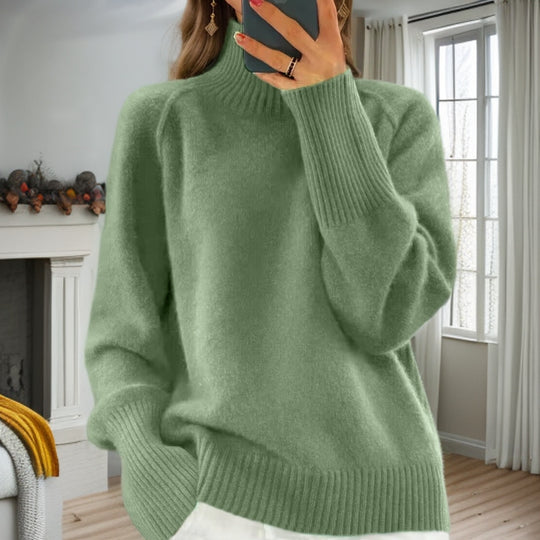 Damen nan kuscheliger Feinstrickpullover mit Rundhalsausschnitt, überschnittener Schulterpartie und gerippten Bündchen EB