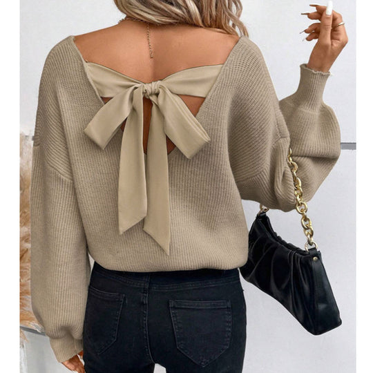 Damen Pullover mit eleganter Schleifen-Ausschnittgestaltung EB