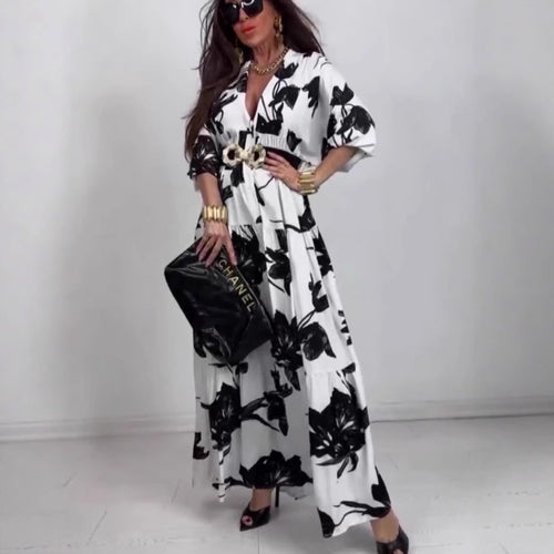 Damen Maxikleid mit floralem Print und knielangem Schnitt EB