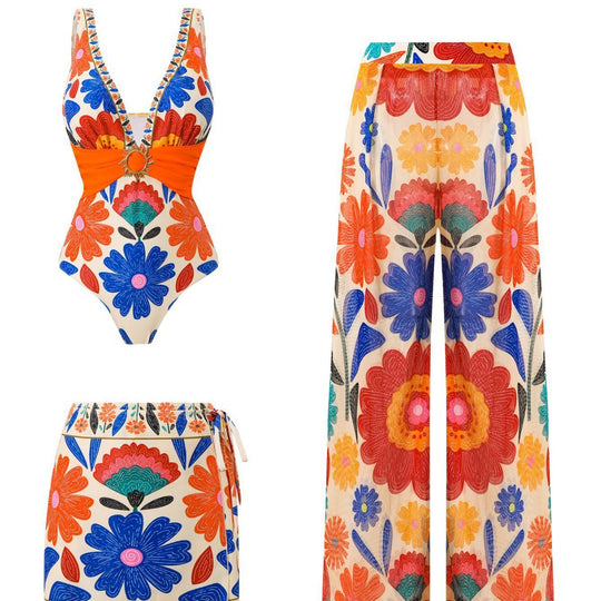 Damen Mehrteiliges Badeanzug-Set mit floralen Motiven EB