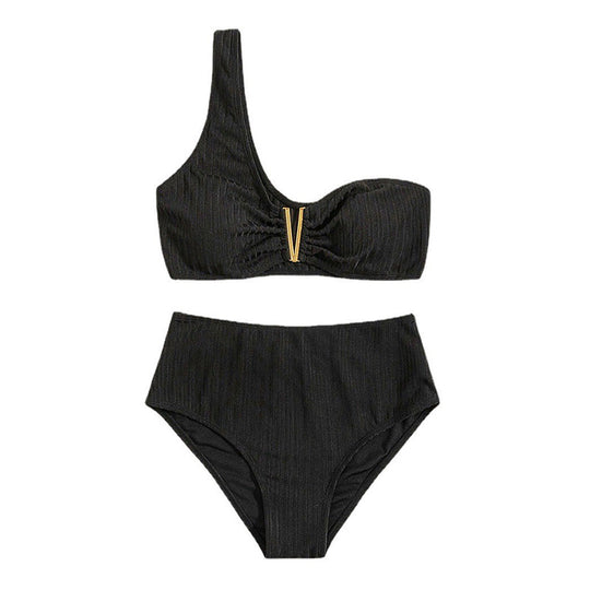 Damen Hochtaillierter Bikini mit asymmetrischem Design EB